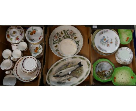 Three trays of Misc. china including Paragon, Royal Worcester, Portmerion, Wedgwood etc.