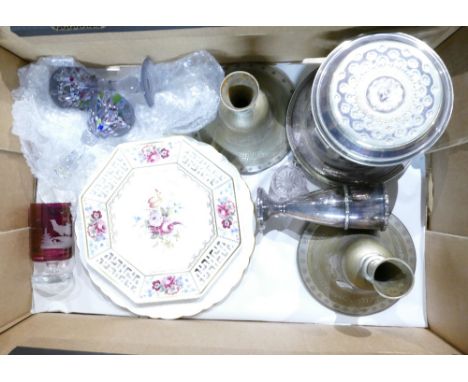 A mixed collection of items to include Spode limited edition hand decorated wall plate, silver plated biscuit barrel, similar