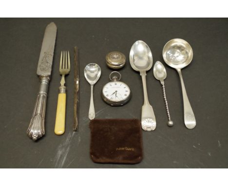 A small quantity of silver and other items;&nbsp;to include a silver ladle, by John Lambe, London 1784, 77g weighable; and a 