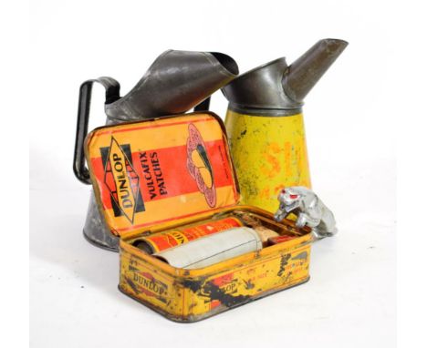 A Vintage Shell Motor Oil Quart Oil Can, with red lettering on a yellow ground, 22cm high; A 1 Litre Oil Can, 21cm high; A Vi