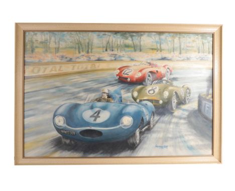 Michael Lawrence Osborne Bold de Haughton (b.1945)  ''Dark Blue Thunder'', depicting the three front runners rounding Esses i
