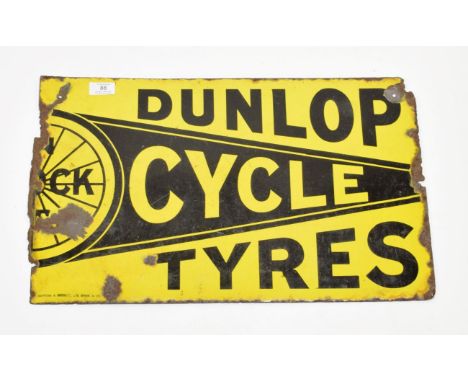 A Double-Sided Enamel Advertising Sign, DUNLOP CYCLE TYRES (corroded), 35cm by 57cm