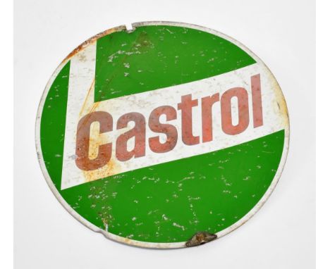 A Double-Sided Metal Advertising Sign, one side CASTROL GTX, the other CASTROL in red lettering, the base with mounting brack