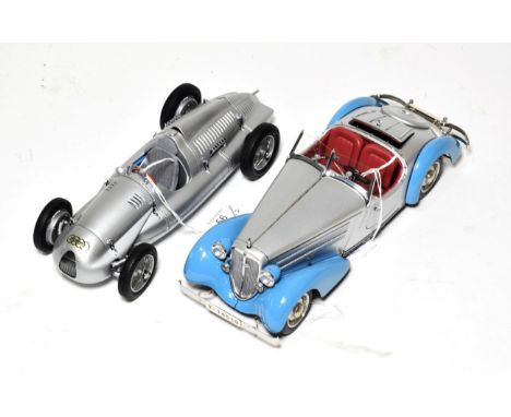 CMC Auto Union Typ D (1938-1939) 1:18 scale model together with Audi Front 225 Roadster (1935) 100 Jahre Audi  (both E boxes 