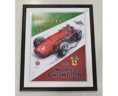 Ferrari World Champion Ascari By Phil May 20th Century signed limited Giclee poster study on canvas, 36x46cm (framed and glaz