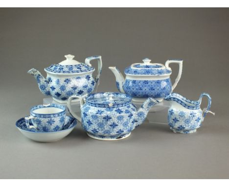 A group of Spode child's earthenware teawares transfer-printed in underglaze blue in the Daisy and Bead pattern, circa 1820-3