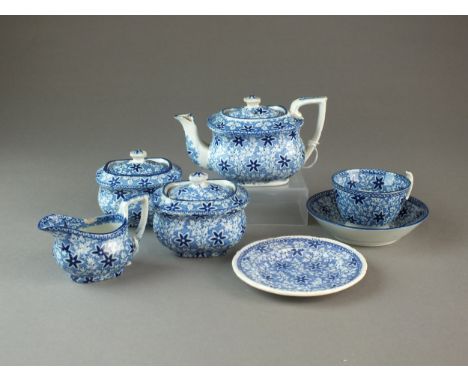 A Rogers child's partial tea service circa 1820-25 earthenware, transfer-printed in underglaze blue with flowers and swags of