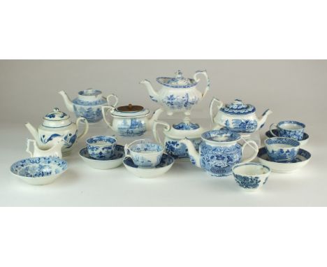 A group of assorted blue and white teawares, including toywares late 18th and early 19th century including a pearlware 'Boy o