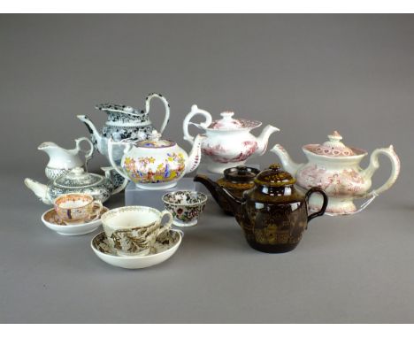 A large collection of English transfer-printed earthenware toywares 19th century including a Samuel Alcock teapot, lacking co