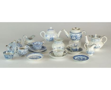 An assorted collection of blue and white toy wares, predominantly transfer-printed early-mid 19th century comprising teapots,