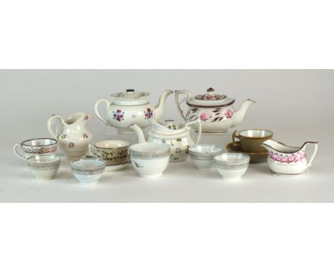 A group of English pearlware and earthenware toywares circa 1810-30 including a miniature creamer painted with a pink band of