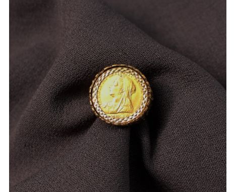 A Victorian gold half sovereign in a 9ct yellow gold ring mount, approximately 11 grams