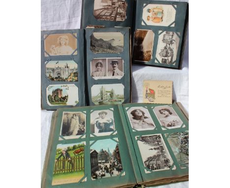 Three postcard albums, containing circa 200 postcards including views of Brighton, Morriston, London, Swansea, Bournemouth, L