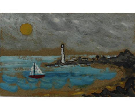 Jack JonesMumbles coastline with a boat in the foregroundOil on board12.6 x 20.3cmInscribed verso "A very happy birthday from