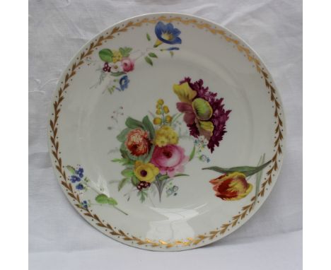 A Swansea porcelain plate, the plain rim with a gilt leaf and floral decorated border, the centre painted with a spray of gar