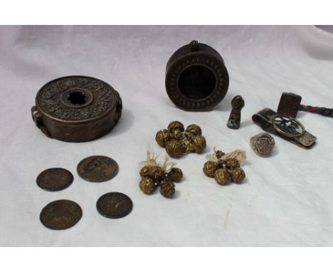 Property of a Viscount: A Tibetan white metal Gau prayer box of circular form decorated to the top with birds and flowers, 6.