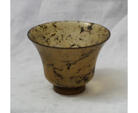 Property of a Viscount: A spinach jade tea bowl of flared form on a circular foot rim, 5.5cm diameter CONDITION REPORT: Prove