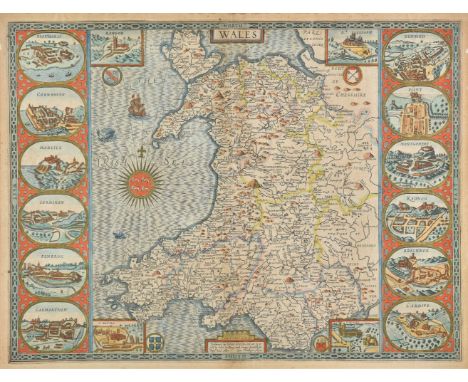 Wales. Speed (John), Wales, John Sudbury &amp; George Humble, [1627], hand coloured engraved map, large compass rose and nume