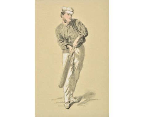 * Cricket. Dudman (M. A.), A Cricketing Batsman, 1877, graphite and chalk drawing, signed and dated in pencil to lower right,