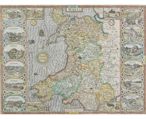 * Wales. Speed (John), Wales, John Sudbury &amp; George Humble, [1627], hand coloured engraved map, large compass rose and nu