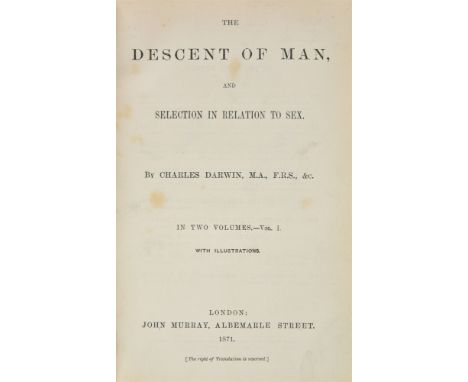 Darwin (Charles). The Descent of Man, and Selection in Relation to Sex, 2 volumes, 1st edition, 2nd issue, 1871, 2nd issue wi