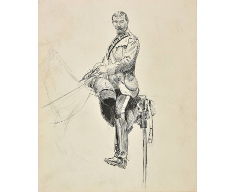 * Little (Norman, 1883-1917). An album of drawings of military life, early 20th century, 34 sketches mounted on 19 leaves, on