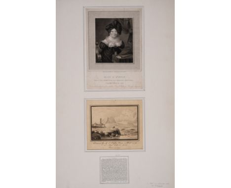 Disabled woman painter.- Biffin (Sarah, 1784-1850) Landscape with travellers [recto]; Study of feathers [verso], Brush and in