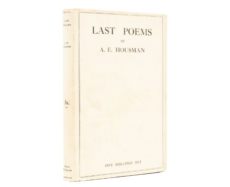 Housman (A.E.) Last Poems, first edition, first issue with punctuation marks inserted at end of first two lines on p. 52 (pro