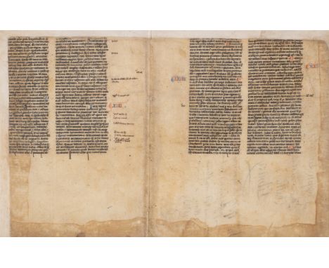 Bible, New Testament. Bifolium from Acts of the Apostles, manuscript in Latin, 4pp., on vellum, double column, in black ink, 