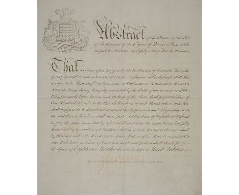 Broadside.- Servants causing house fires.- Abstract of the clause in the Act of Parliament of the 6th year of Queen Ann [sic]