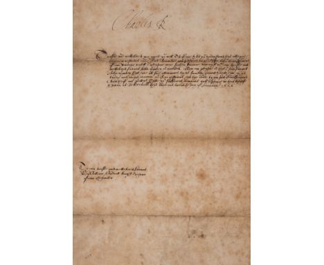 Charles I (King of England, Scotland and Ireland, 1600-49) Warrant to Sir William Uvedale, Treasurer of the King's Chamber th