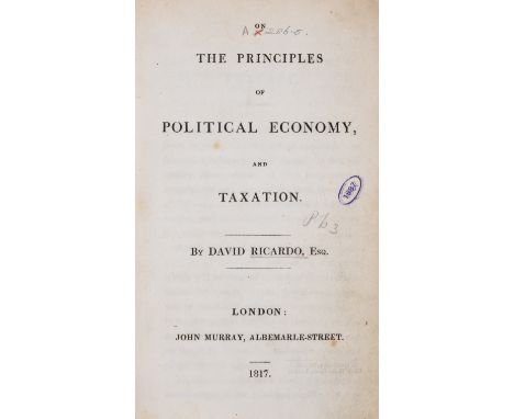 Economics.- Ricardo (David) On the Principles of Political Economy, and Taxation, first edition, p.41 little creased with tea