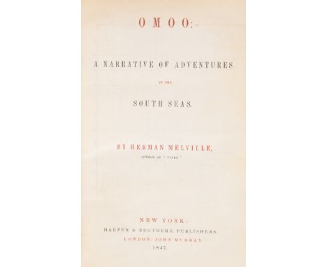 Melville (Herman) Omoo, first American edition, map frontispiece, 9pp. advertisements at end only (of 24pp.), ownership inscr