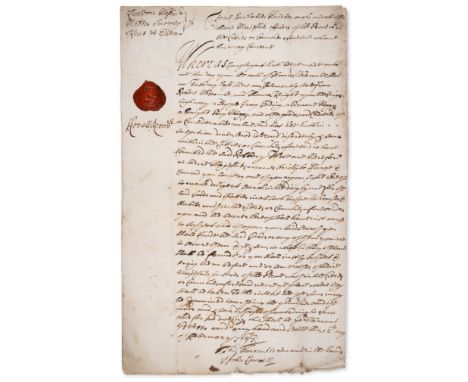 Defoe (Daniel).- Law (John).- Lovell (Sir Salathiel, Judge, Recorder of London, 1631/2-1713) Warrant signed to constables and