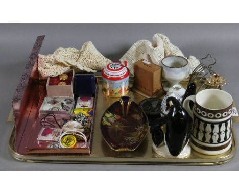 A tray of collectables to include costume jewellery and Carltonware examples.