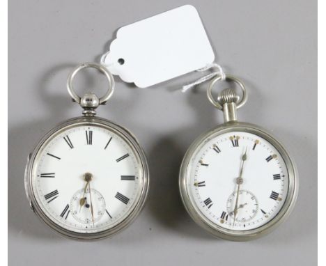 A gentlemens silver pocket watch dated 1882 and assayed in London with enamel dial and Roman numeral markers with second subs