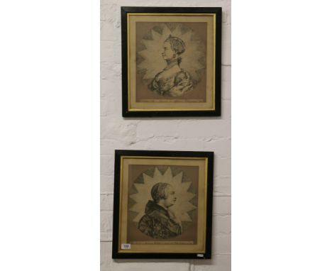 A pair of antique portrait engravings George III and Queen Charlotte.