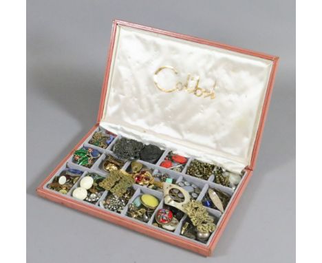 A vintage Colibri lighter box and wide assortment of good costume jewellery including earrings and brooches etc.