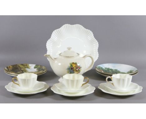 A small collection of ceramics to include Coalport cabinet plates and part teaset along with a Chelsea Gibson teapot.