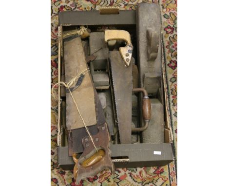 A box and contents of old joiners tools.