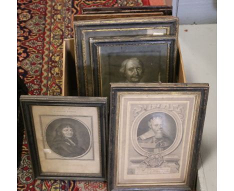A box of nine antique portrait engravings European Royalty.