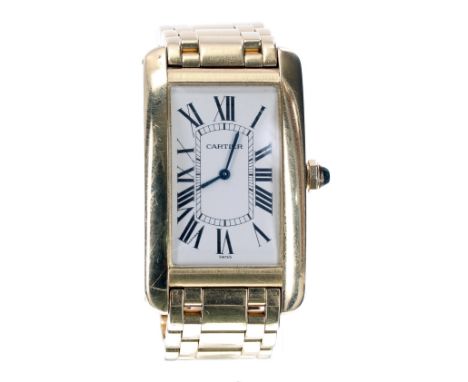 Cartier Tank Americaine 18k gentleman's bracelet watch, ref. 1735, no. C5xxxx, silvered dial with secret signature at seven, 