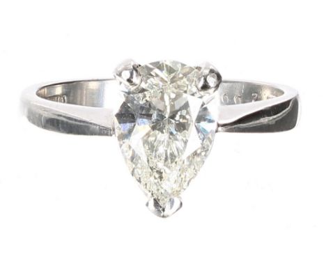 Attractive platinum pear shaped solitaire diamond ring, 2.00ct approx, clarity SI, colour J/K, 11mm, 5.8gm, ring size M  (600