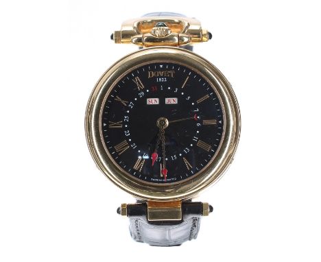 Bovet 1822 Fleurier 42 Triple Date Amadeo 18k automatic gentleman's wristwatch, ref. D854, no. 01xxxx, circular black dial wi