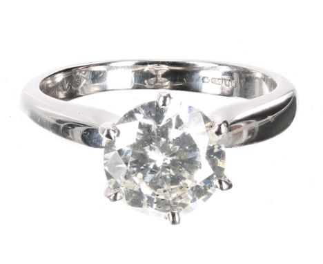 18k white gold solitaire diamond ring, round brilliant-cut, 2.12ct, clarity SI, colour H, 9.5mm diameter, 4.7gm, ring size L 