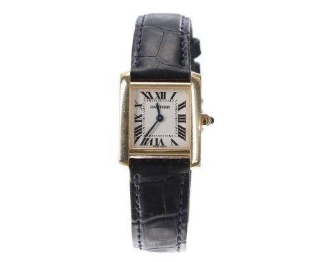 Cartier Tank Francaise 18ct lady's wristwatch, ref. 2385, no. 9932xxxx, square silvered dial with secret signature at eleven,
