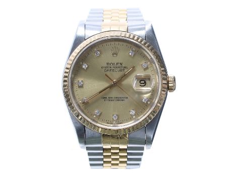 Rolex Oyster Perpetual Datejust stainless steel and gold gentleman's bracelet watch, ref. 16233, circa 1989, serial. no. L61x