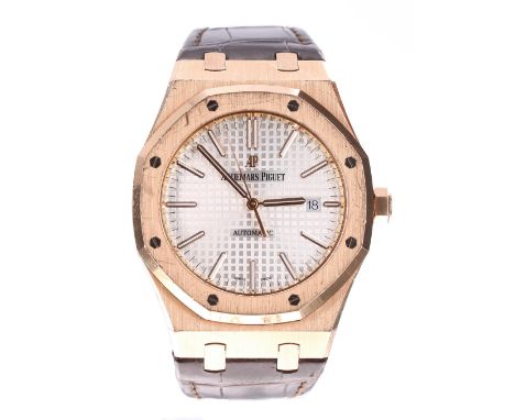 Audemars Piguet Royal Oak 18k rose gold automatic gentleman's wristwatch, no. J26472, no. 73xx, circular silvered dial with b