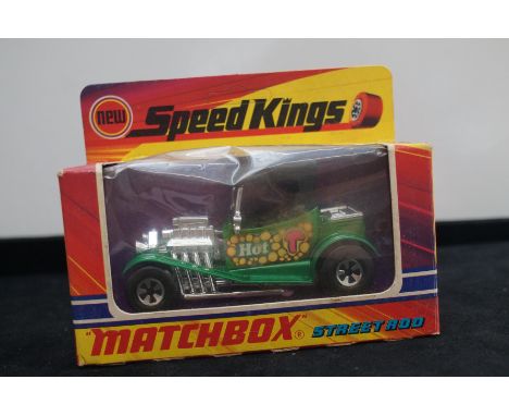 Matchbox superkings K-50 Street rod green paint ' Hot T ' written on the door with 5 spoke wheels