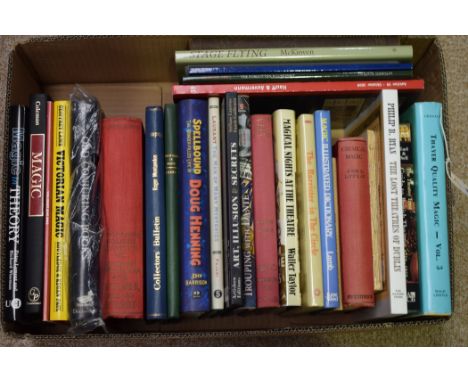 A box of magic interest books, including: "Victorian Magic" by Routledge & Keegan Paul, "Art, Illusion & Secrets" by Laurens 